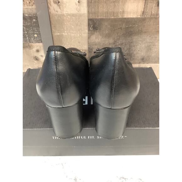 Naturalizer Women's 10W Black Leather Sienna Bow Pump Block Heels Slip On LB9-26 - Picture 4 of 8